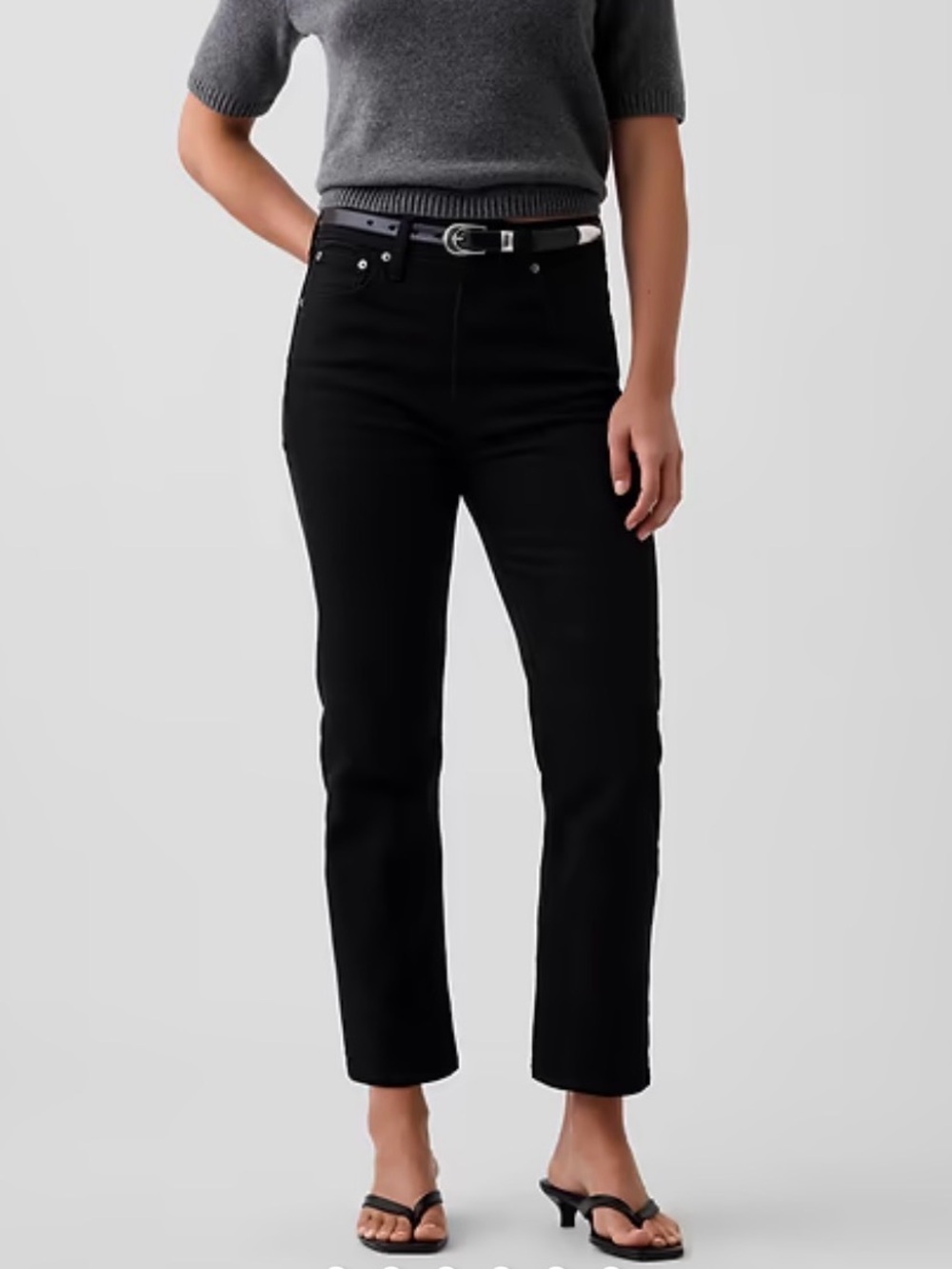 GAP Washed Black Denim 90’s Straight Cropped High Rise Jeans Size 27/4 PETITE